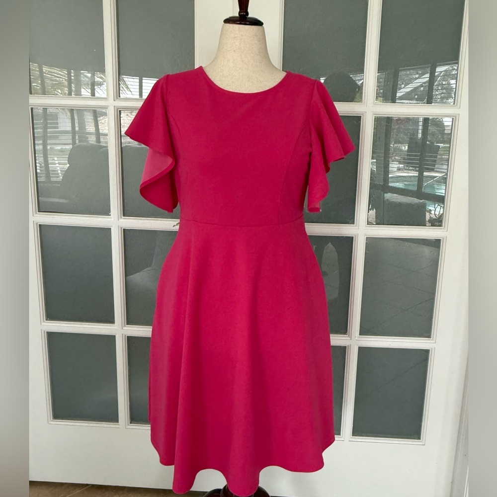 Women’s Fuchsia Midi Dress with Flutter Sleeves